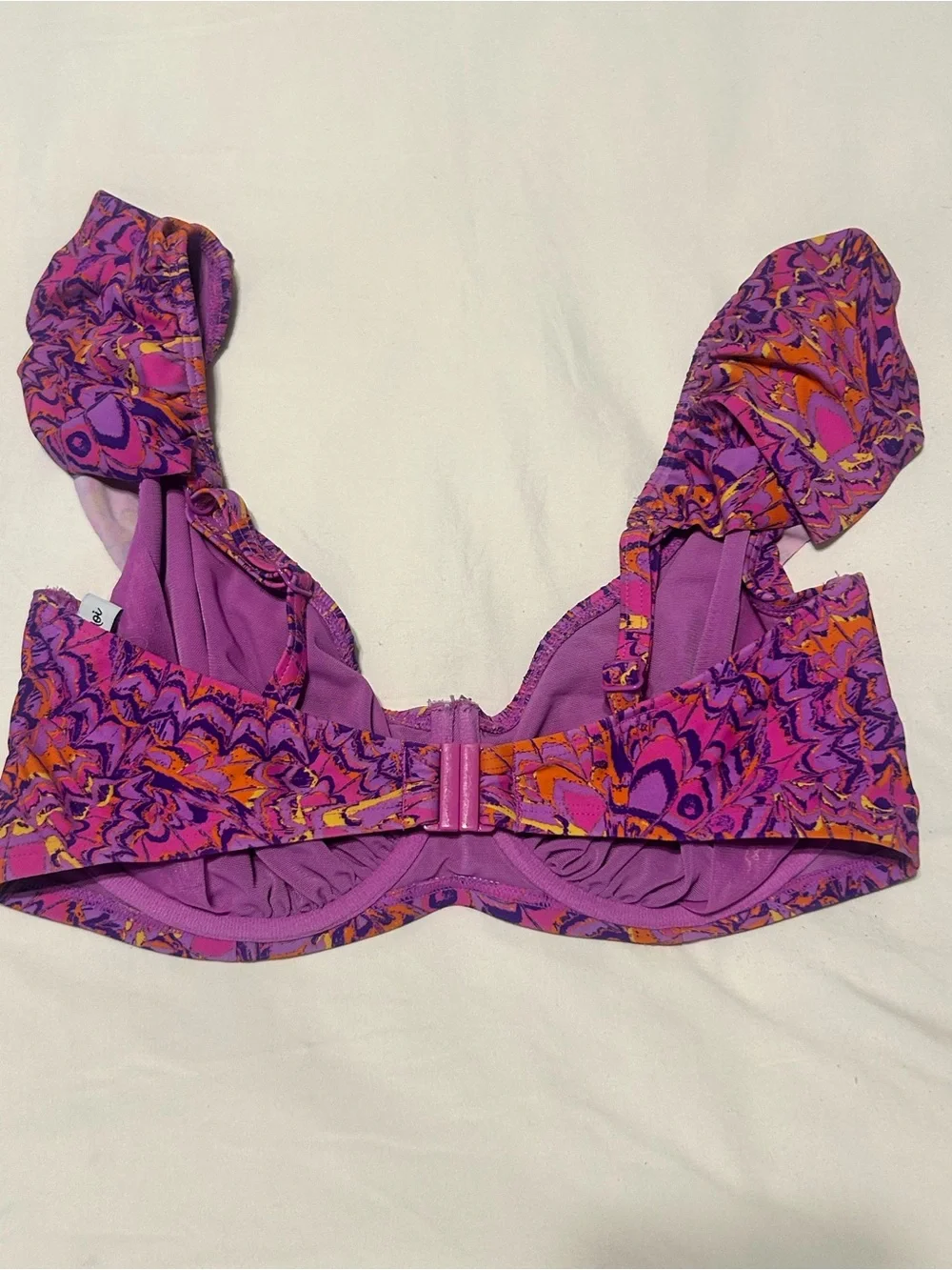 Pour Moi Ruffled Purple & Orange Print Bikini Top - Women Swim Bikini